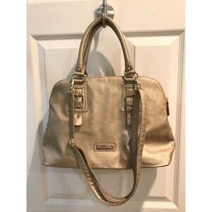 STEVE MADDEN Large Gold Faux Leather shopper tote shoulder bag purse Handbag